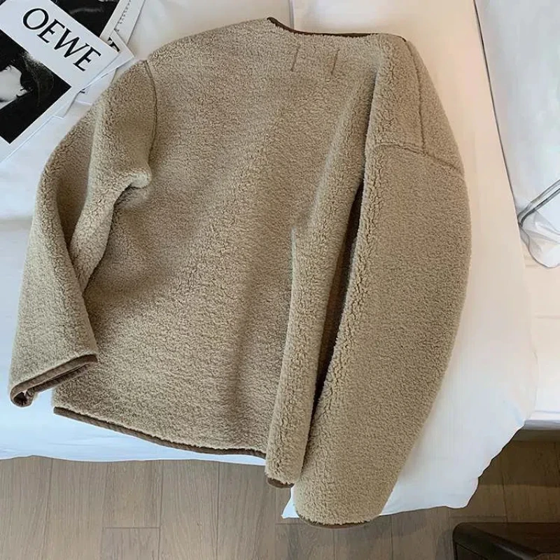 Otoño Invierno nueva moda de Color sólido cuello redondo chaquetas de manga larga mujeres High Street bolsillos cárdigan con botones Tops que combinan con todo