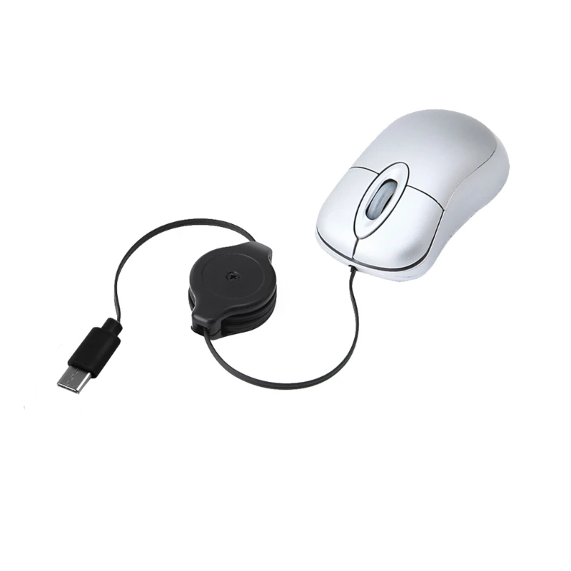 Corded Mouse USB C Retractable Cable Small Mouse 1000DPI Optical Basic Mouse Travel Mouse USB C Mouse Corded