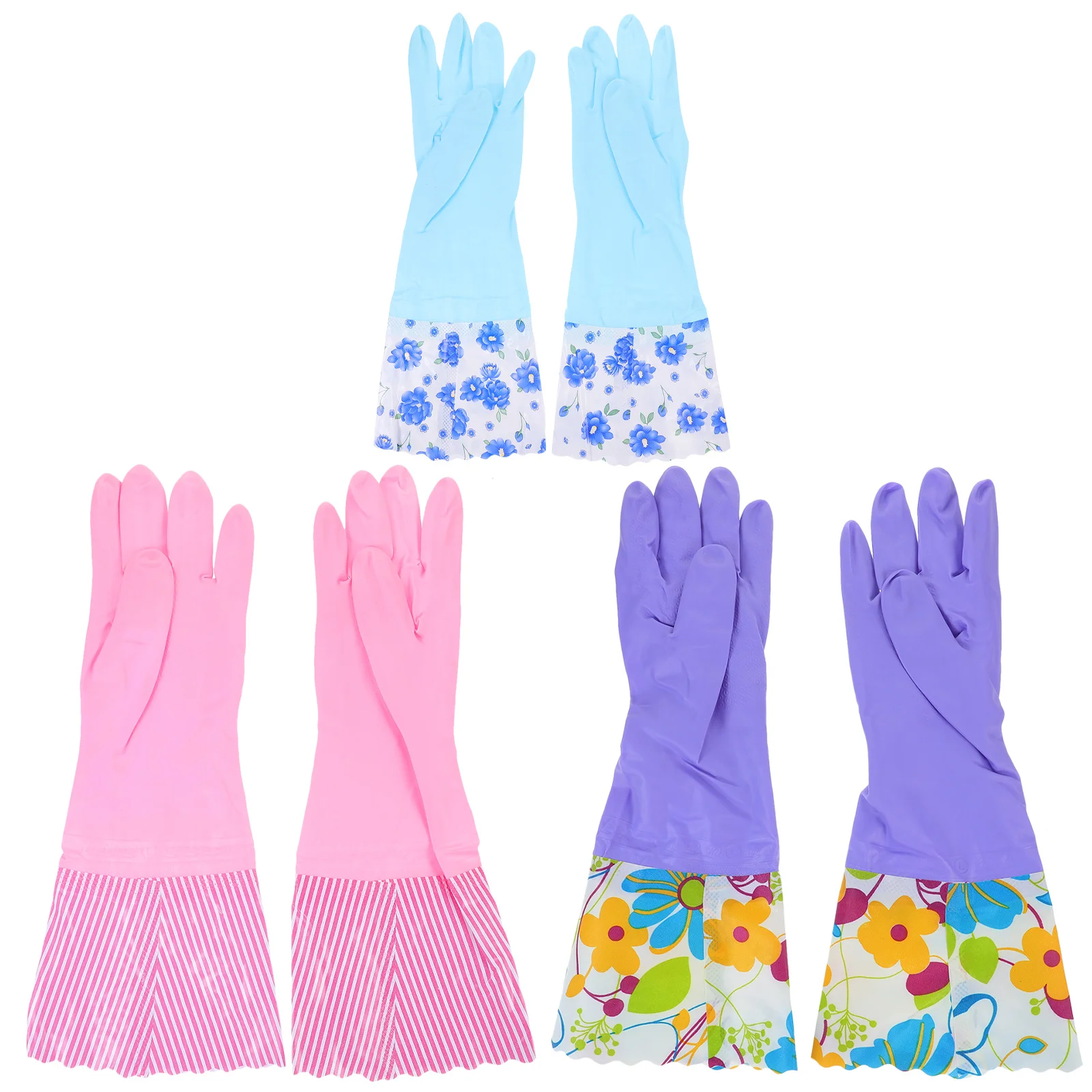 

3pcs Thick Waterproof Kitchen Winter Dish Washing Gloves Lined Long Cuff For Household Cleaning Reusable Large Size Dishwashing