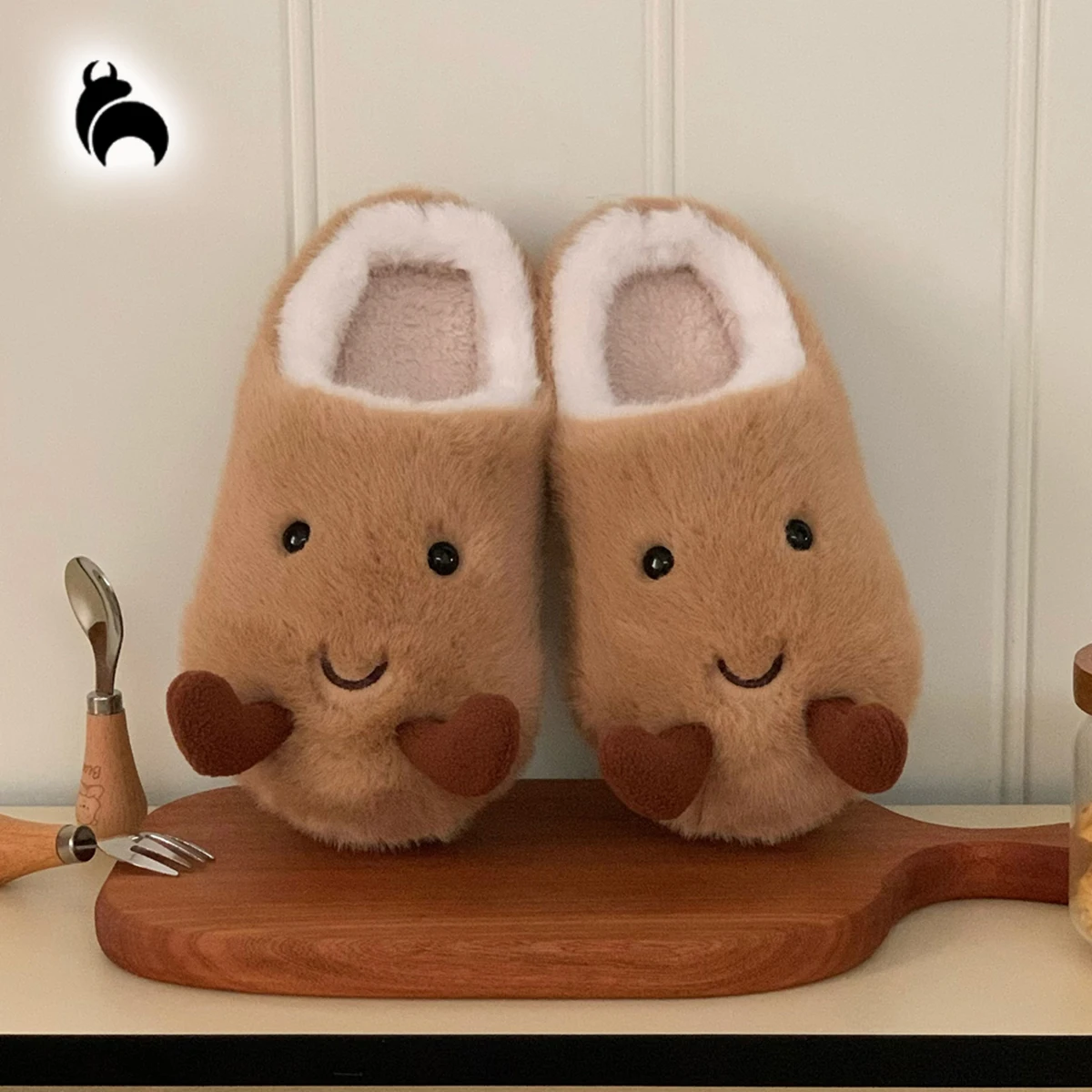 Cute Warm Furry Shoes for Women in Winter, Fun Potato-Style Parent-Child Comfortable Non-Slip Maternity Home Cotton Slippers for Ladies