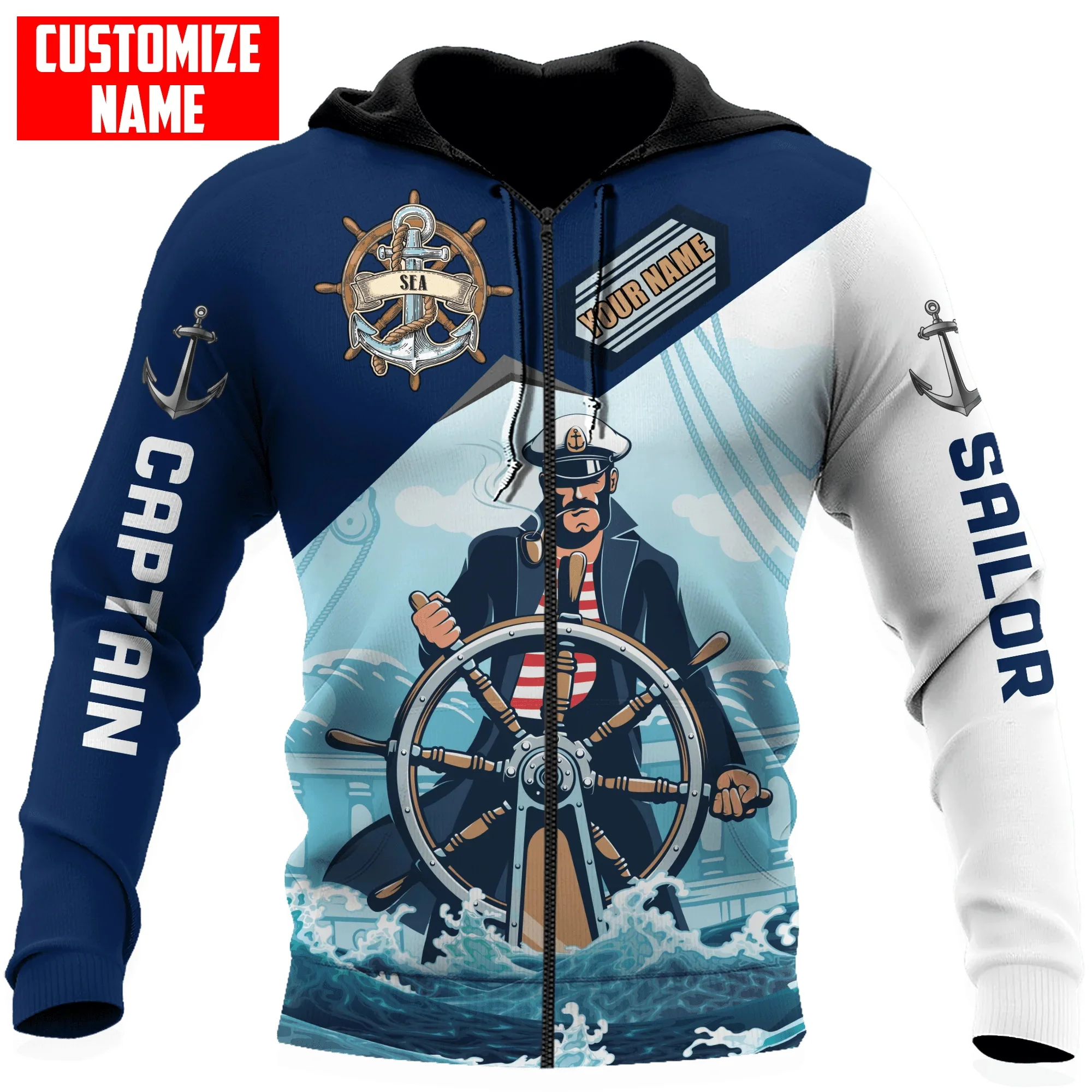 Customized Name Captain Sailor 3D All Over Printed Men's Hoodie Unisex sweatshirt Streetwear Casual zip hoodies DK519