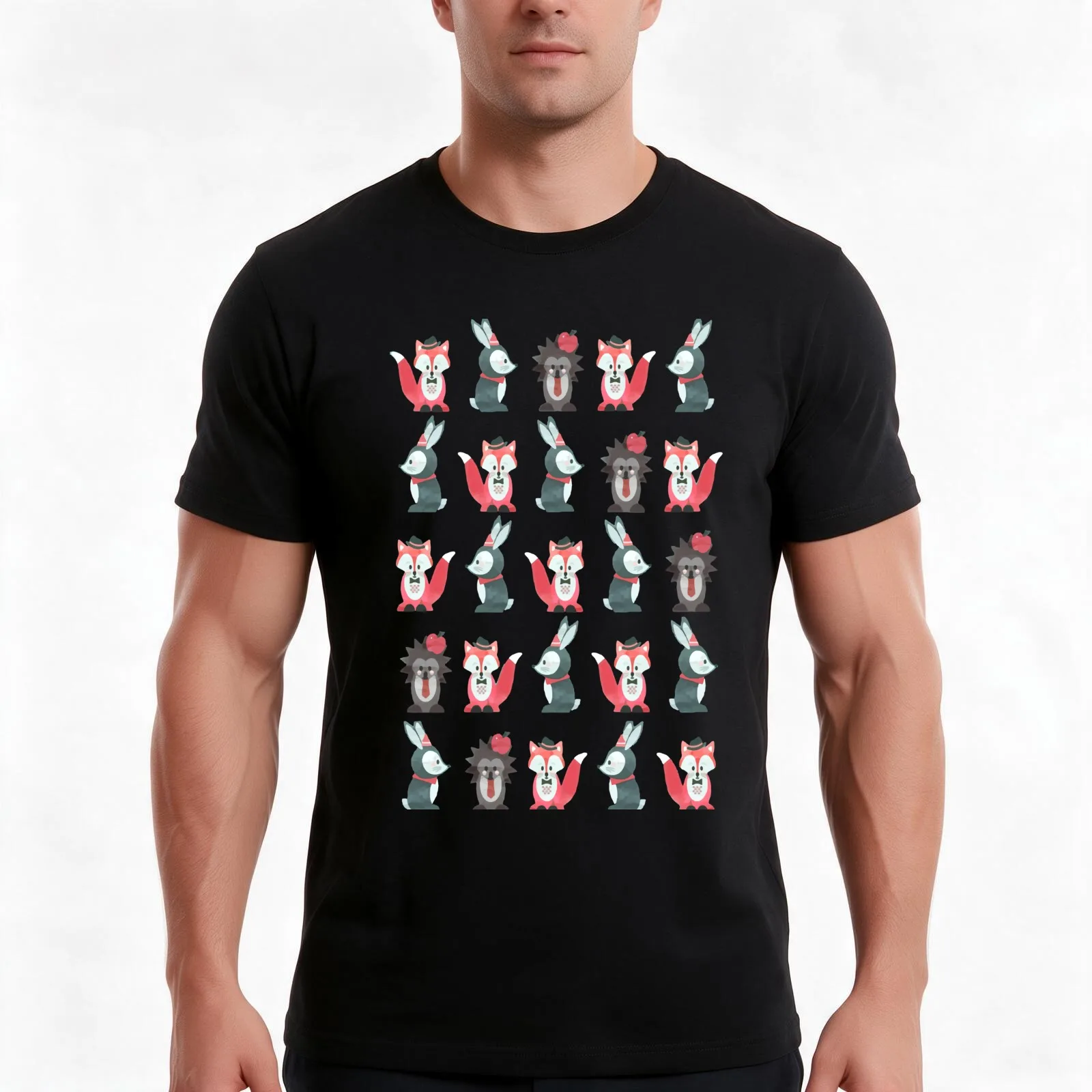 DARK BUNKER WALLPAPER - Fox Rabbit Hedgehog T-Shirt, Classic Crew Neck Shirt, Breathable Cotton Everyday Tee
