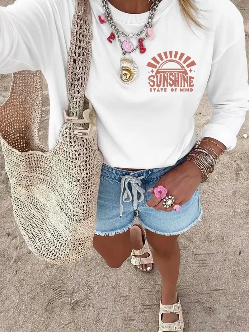 Fashion Vintage Flower Print 100% Cotton Long Sleeve T-Shirt Graphic Casual Round Neck Women'S Top Tee for Fall Winter