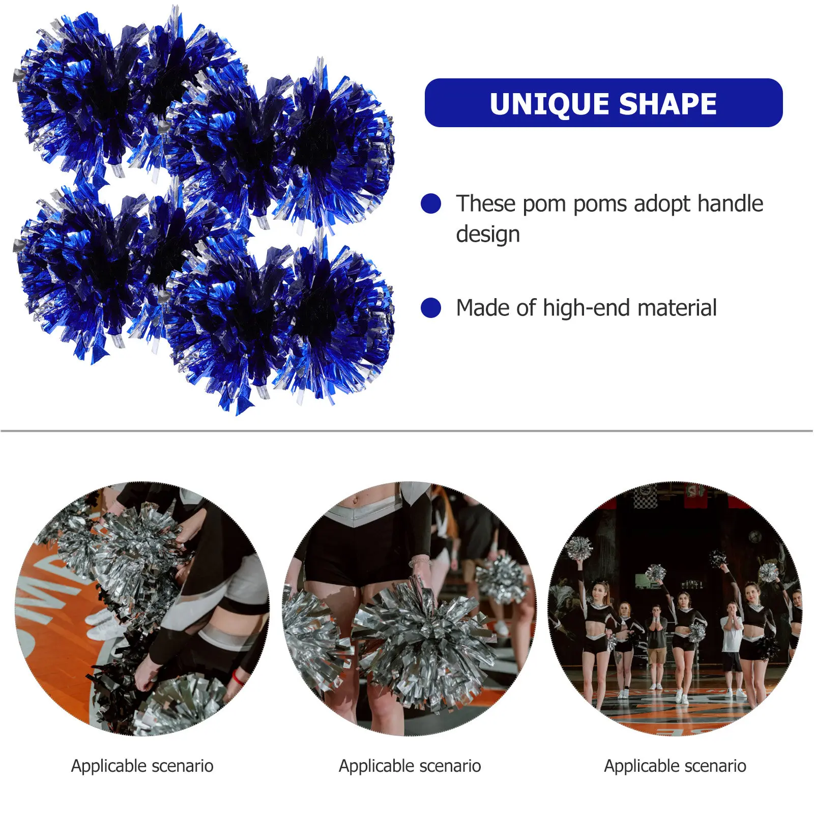 4Pcs Cheerleading Pom Poms Bright Pet Lightweight Reusable Handle Design Outdoor Football Basketball Sports Meeting Cheers Prop