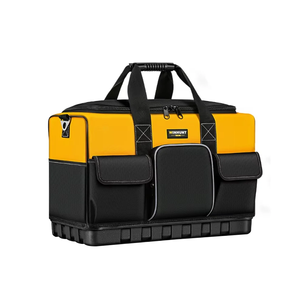 حقيبة أدوات، كبيرة شديدة التحمل مع فم عريض ومنظم أدوات قاعدة مصبوب قوي مع حزام كتف قابل للتعديل 23 بوصة 18/20 بوصة #1