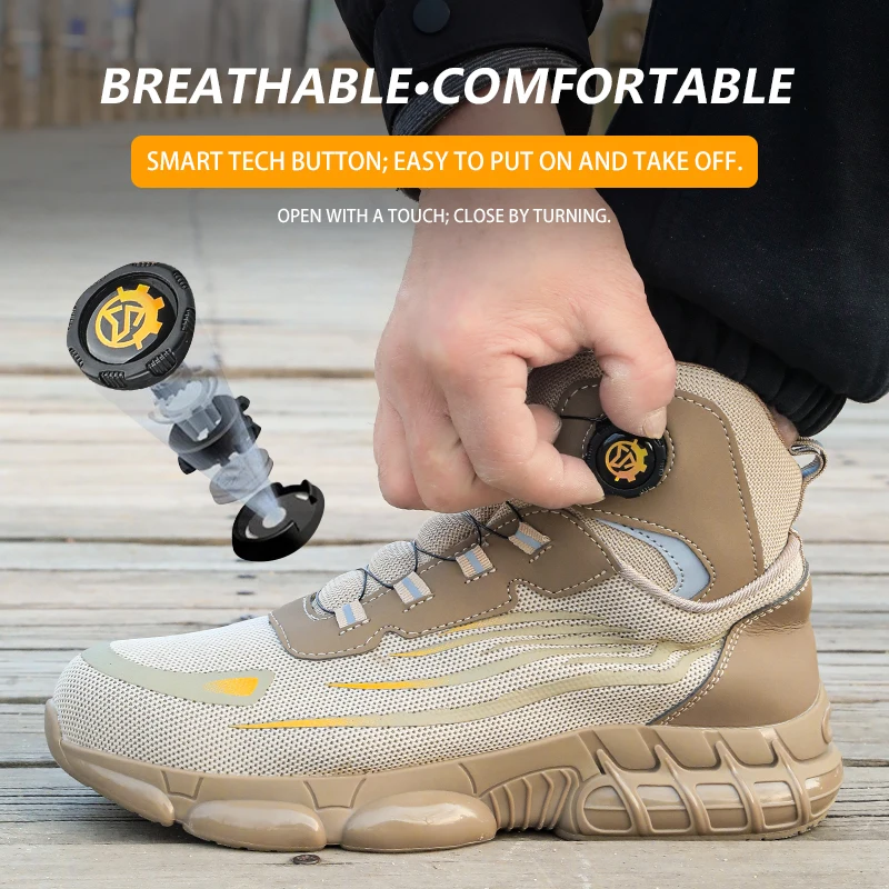 

Универсальные защитные ботинки с поворотной застежкой, унисекс, с подошвой из ТПУ, рабочая обувь, обувь для защиты труда, противоударные, с защитой от проколов.