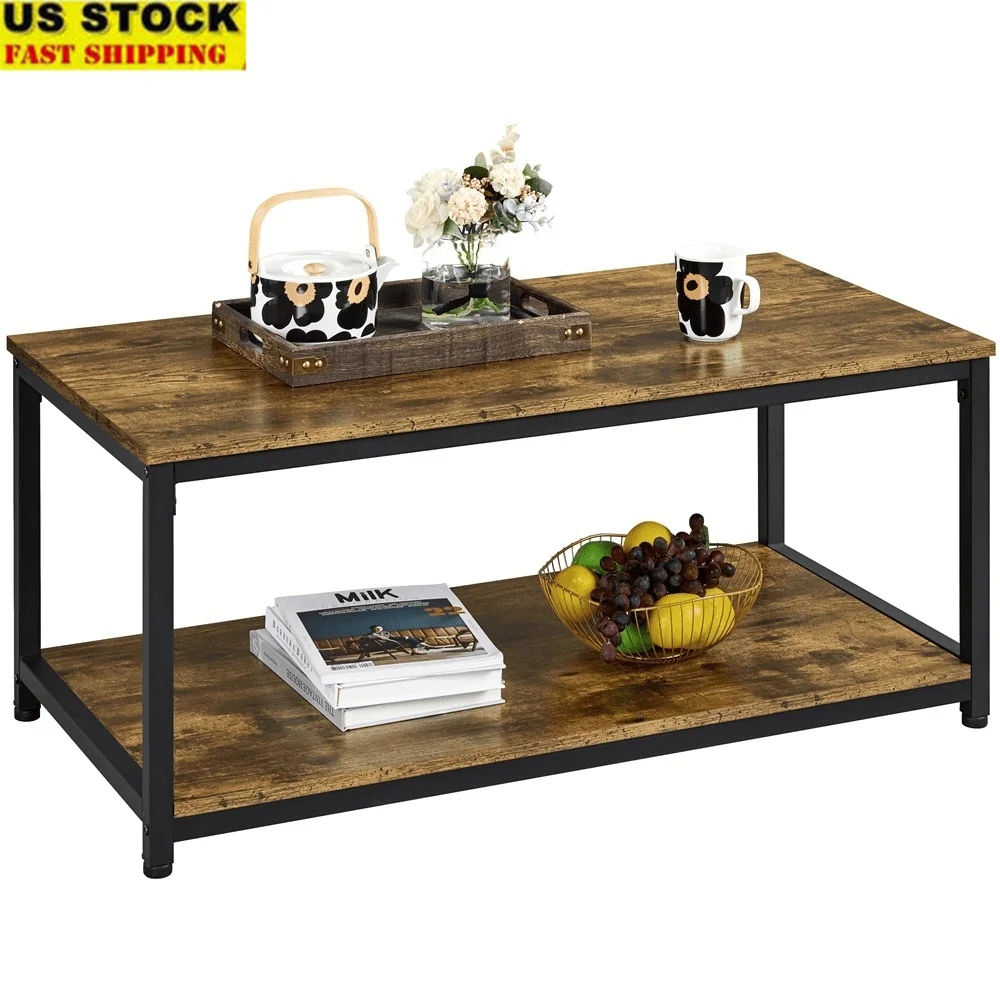 

Industrial Coffee Table with Storage Shelf Vintage Style Sturdy MDF Iron Easy Assembly Living Room Rustic Decor Versatile Use