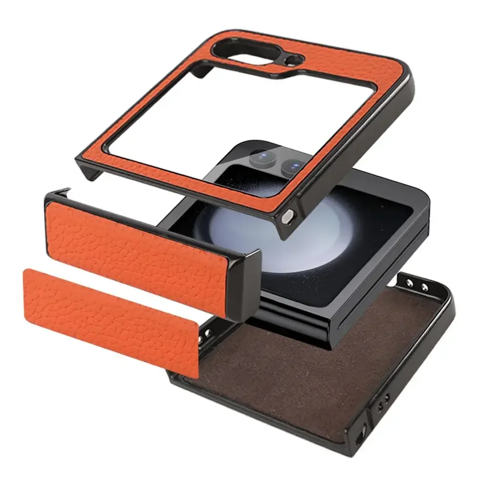 Luxury Hand Crafted Genuine Leather Case For Samsung Galaxy Z flip5 Phone Cover Galaxy Z Flip 3 flip4  Back Shell Coque Capa - náhled 6