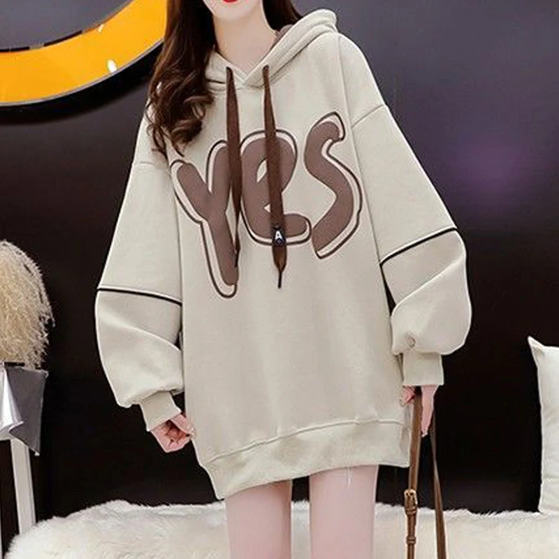 2024 New Spring Autumn Women Trendy Casual Streetwear Oversized Hooded Sweatshirts Harajuku Y2K Letter Print Long Sleeve Hoodies