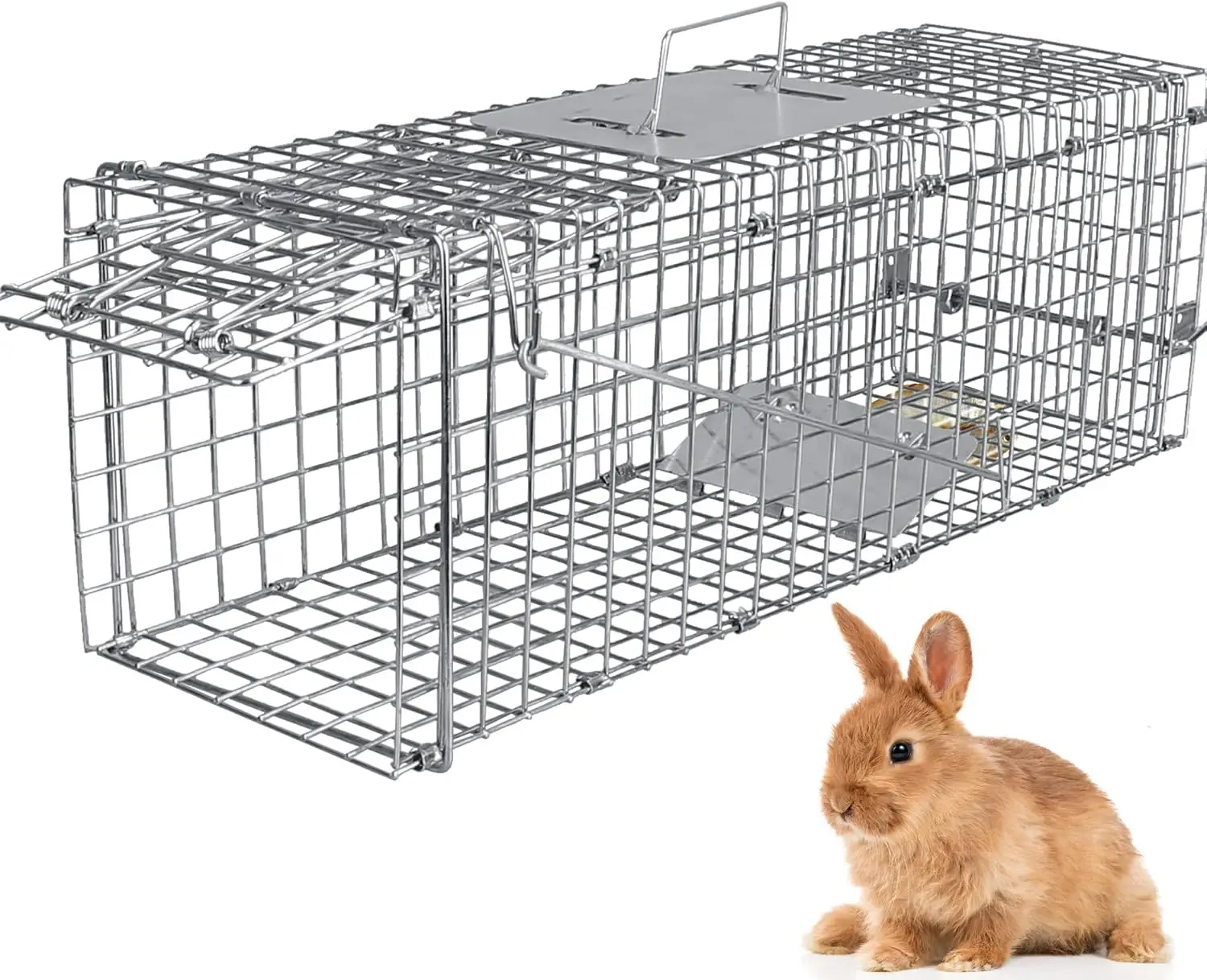 

24" Heavy Duty Folding Live Animal Trap Cage for Squirrels, Rabbits, Cats, Skunks - Galvanized Rustproof Steel