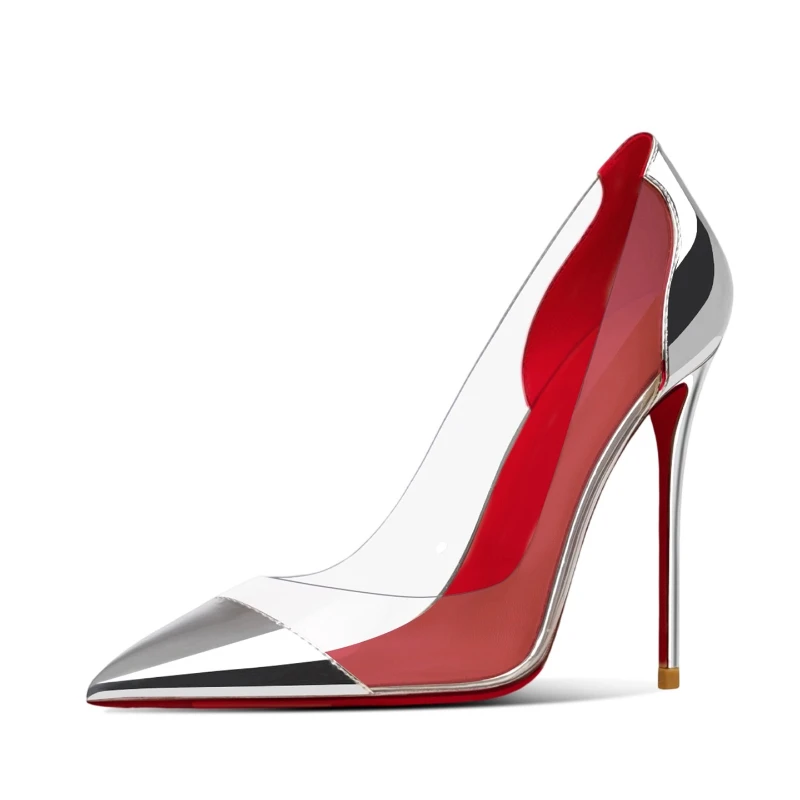European and American transparent 12cm high heels for women, shallow mouth, slim heels, sexy pointed toe, oversized single shoe