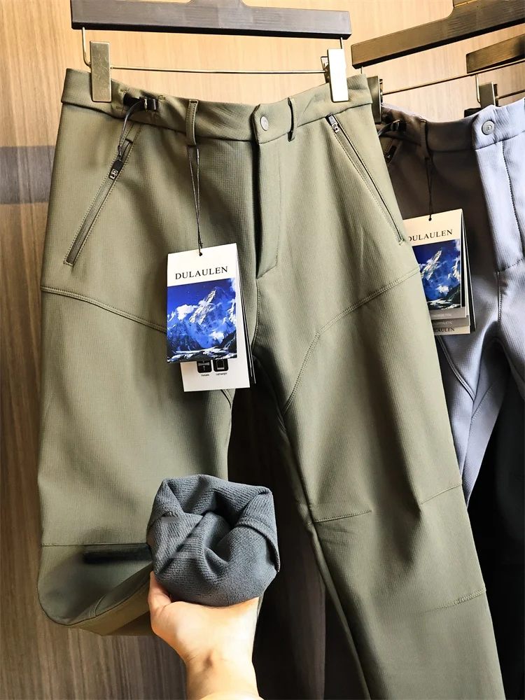 

Мужские функциональные уличные брюки прямого кроя с флисовой подкладкой, однотонные, износостойкие, водонепроницаемые, теплые, мягкие, повседневные