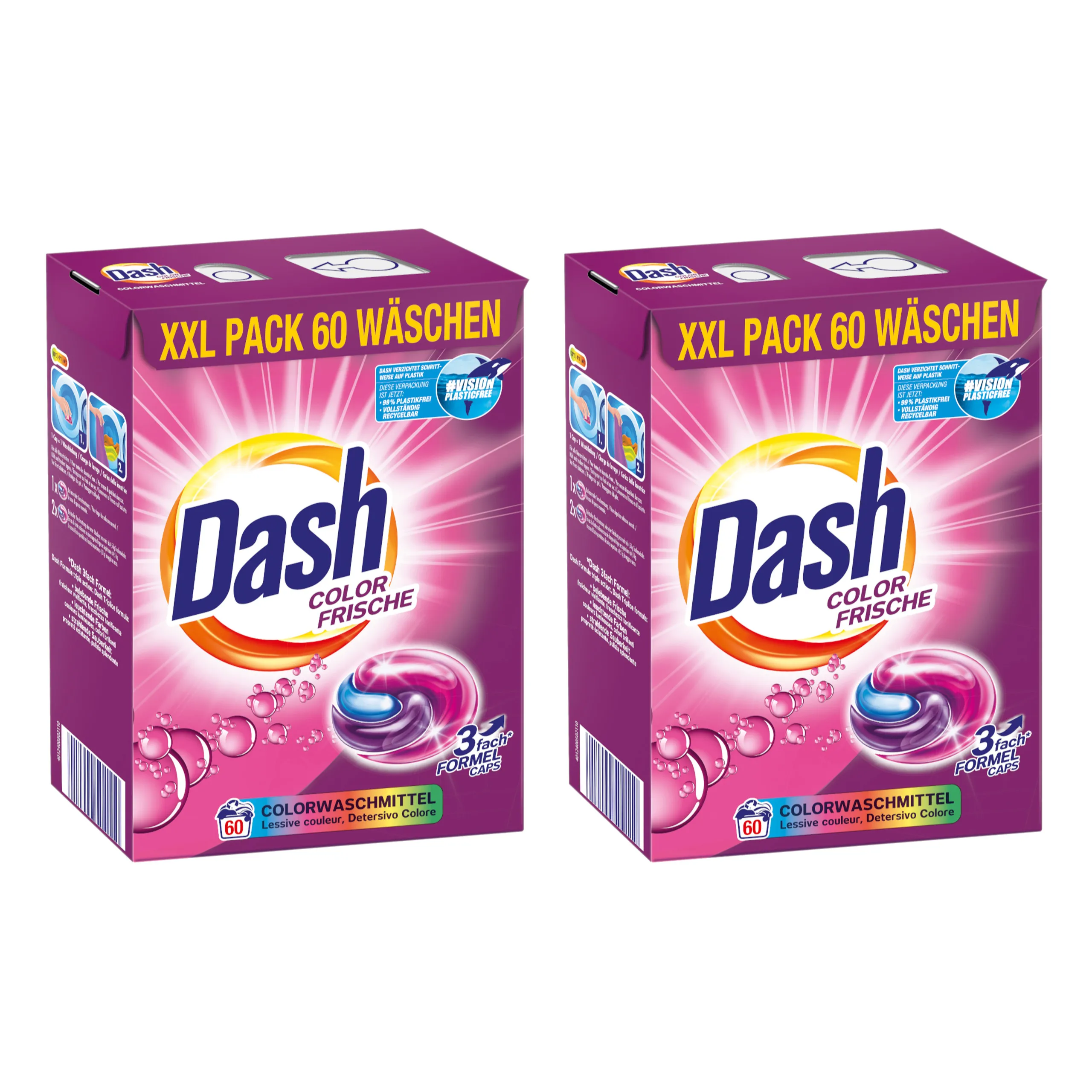 2x DASH Kleurwasmiddel 3-in-1 Wascapsules 60 stuks