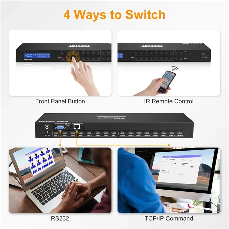 TESmart 8x8 Matrix 4K60Hz Compatible con RS232 TCP Control IP Gestión EDID 8 en 8 salidas Conmutador Splitter