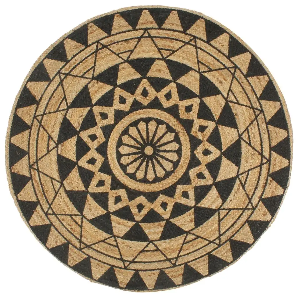 150 cm Handmade Jute Rug with Stylish Black Print – Eco-Friendly Home Decor