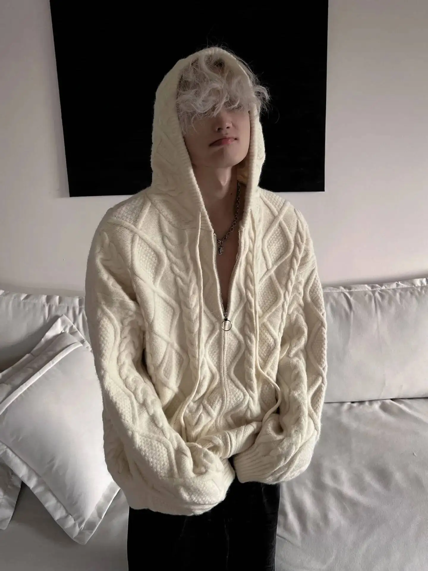 Men's Women Knitting Cardigan 2025 Autumn Winter New Hooded Cardigan Sweater Vibe Loose Knitwear Couples' Outerwear Top