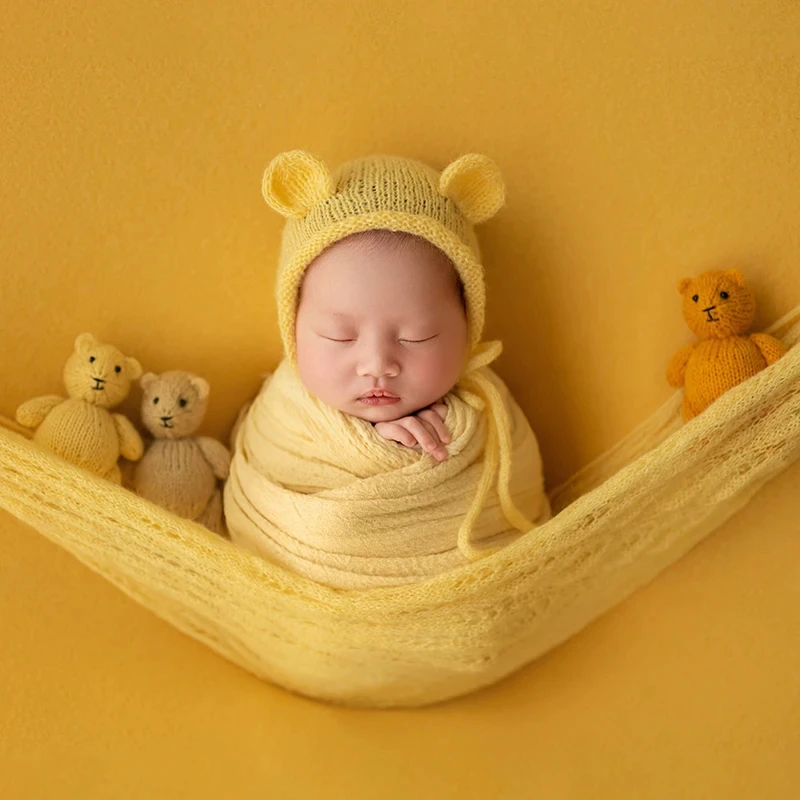 Baby Photography Props Newborn Photo Knitted Bear Hat Doll Decoration Soft Wool Wrap Blanket Simulated Butterfly Photo Accessory