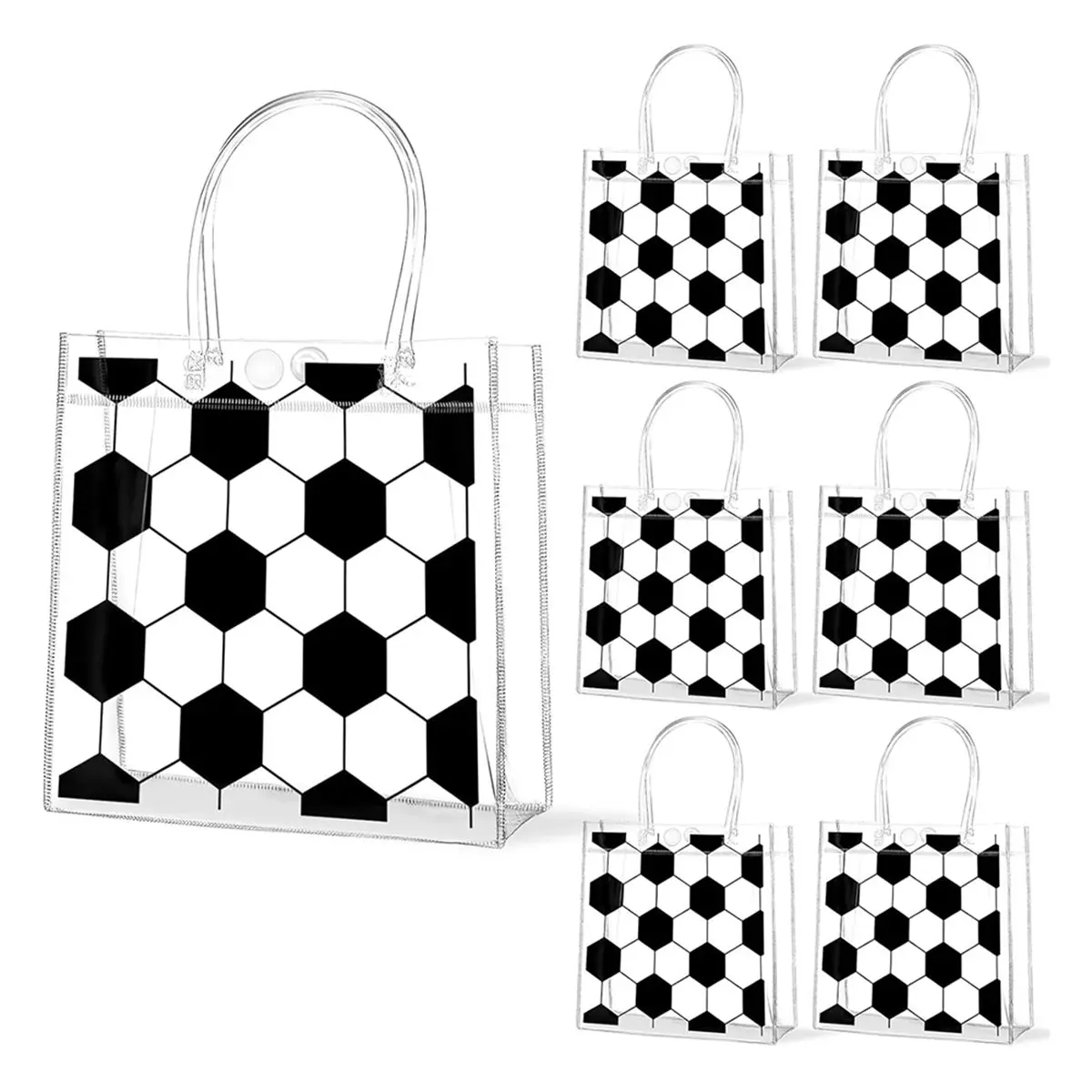 【STABLE QUALITY】24Pcs Soccer Clear PVC Gift Bags with Handles Bulk Sport Theme Goodie Treat Candy Bags Team Present Wrap Tote Ba