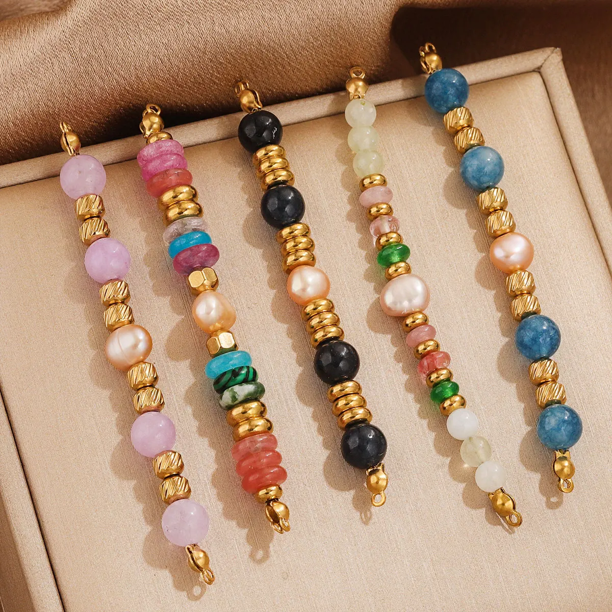 1Pcs Explosive Necklace Beaded Pendant PVDStainless Steel Beads + Shaped Natural Stone Combination Bead Strip DIY Charm Necklace