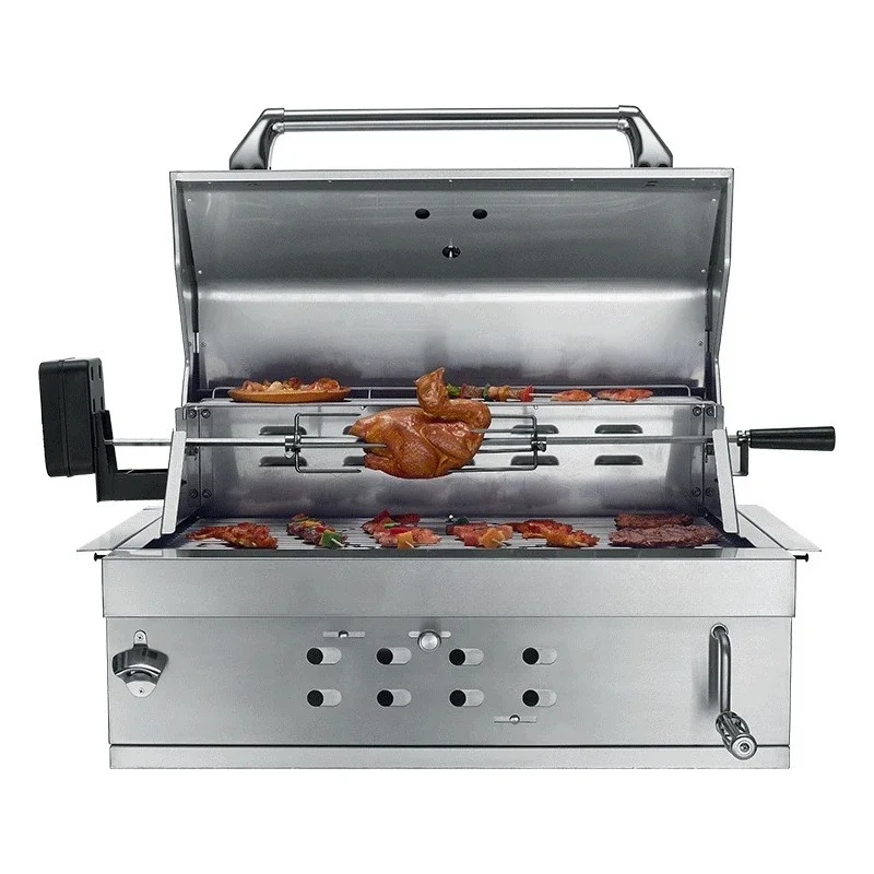 

Outdoor barbecue charcoal stove stainless steel embedded, stainless steel baking net, rocker handle can lift carbon plate