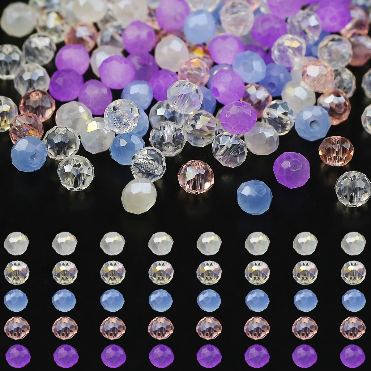 Glass Mixed Purple Crystal Faceted Flat Round Beads Loose Spacers For Jewelry Making DIY Bracelet Accessories 4mm 100-500PCS