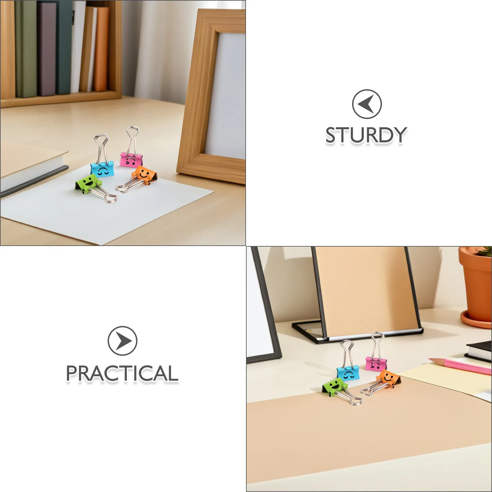 40Pcs Assorted Color Tail Clips Paper Binder Clips For Back To School Supplies Office Worker Smile Face Pattern