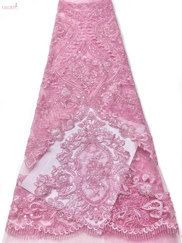 Imagen 6: Tela de encaje nigeriano de lujo OLOEY con lentejuelas africanas para vestidos de novia, diseño bordado para novios