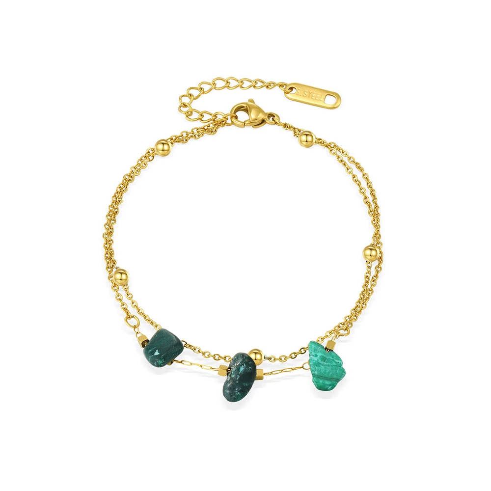 WILD & FREE Boho Vintage Green Natural Stone Bracelets for Women Stainless Steel Trendy Charms Aesthetic Jewelry Set image 6