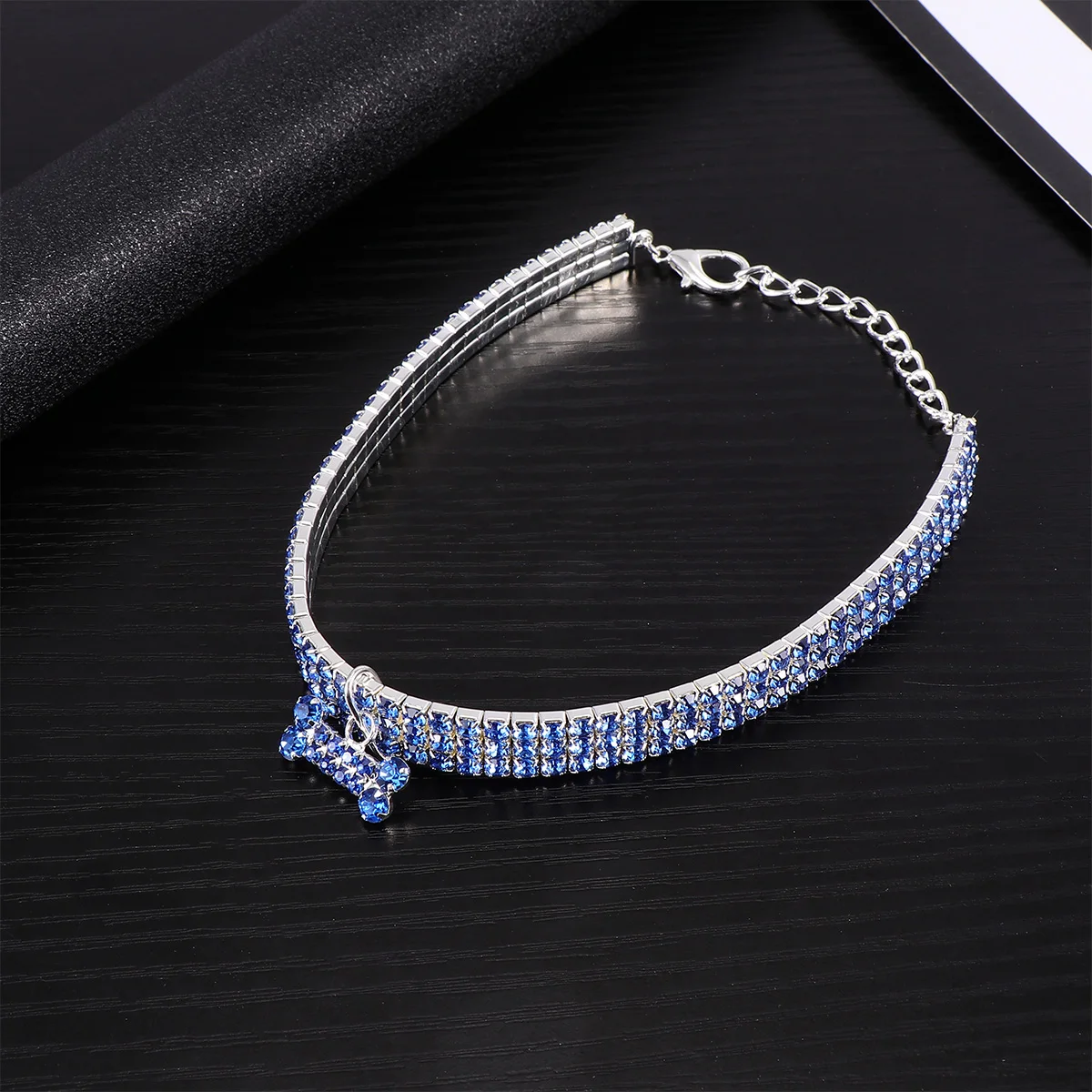 

Medium Rhinestone Necklace Dog Beaded Collar Accessories Blue Pet Cat Puppy