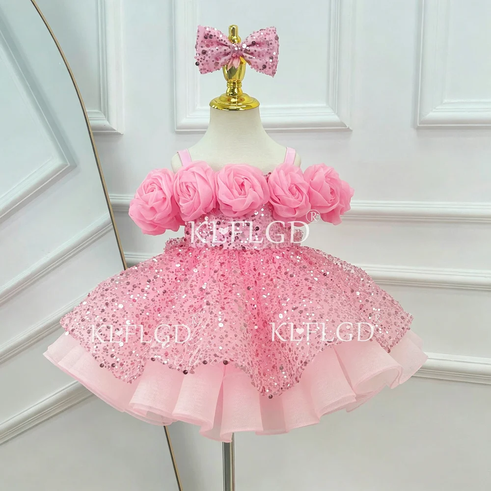 KLFLGD Luxurious and elegant girls one-shoulder beauty pageant dress sequined flower tutu skirt formal Christmas ball costume