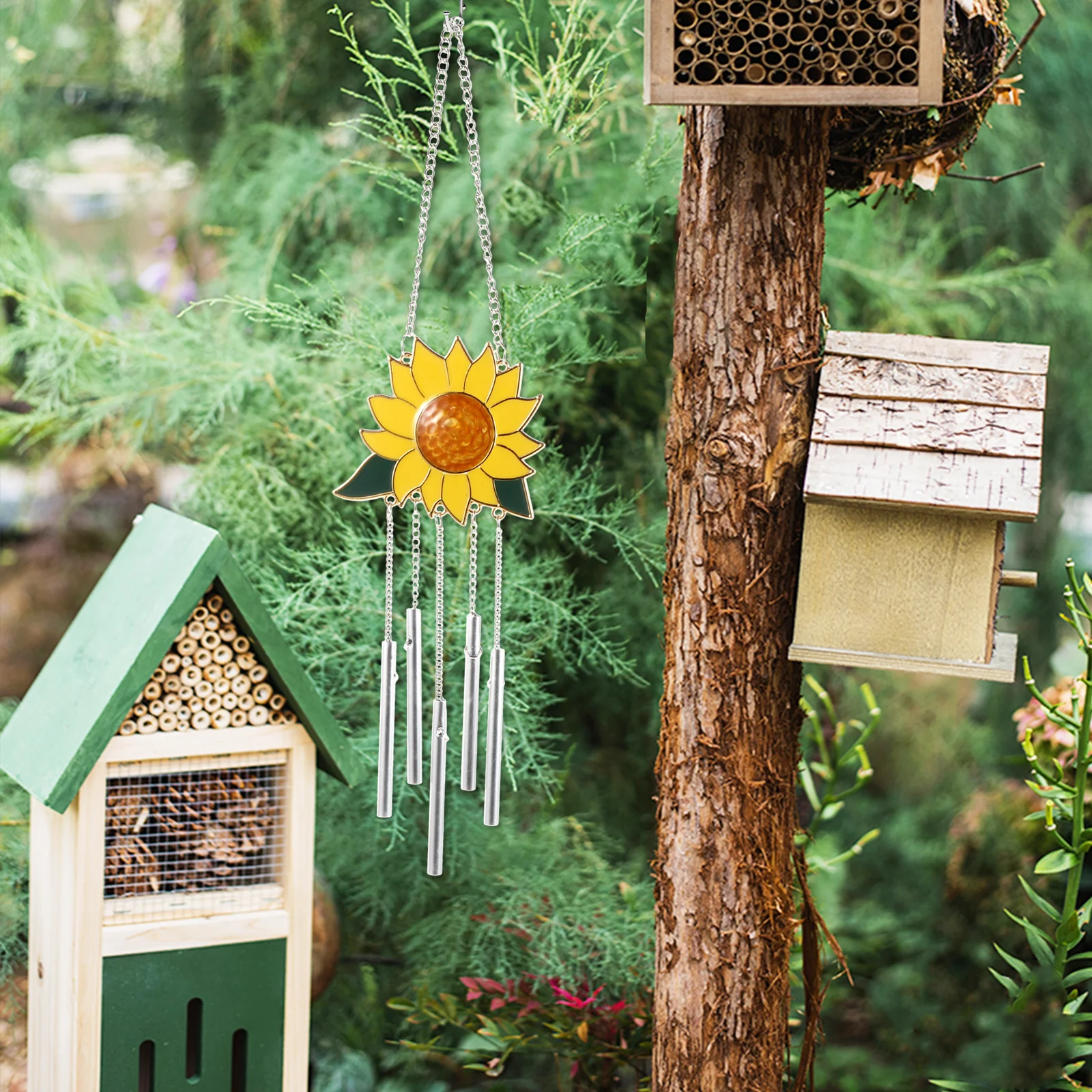 

1Pcs Sunflower Wind Bell Alloy Crafted Fresh Style Home Chime Decor for Indoor Outdoor Space Garden Fence Door Wall Hanging