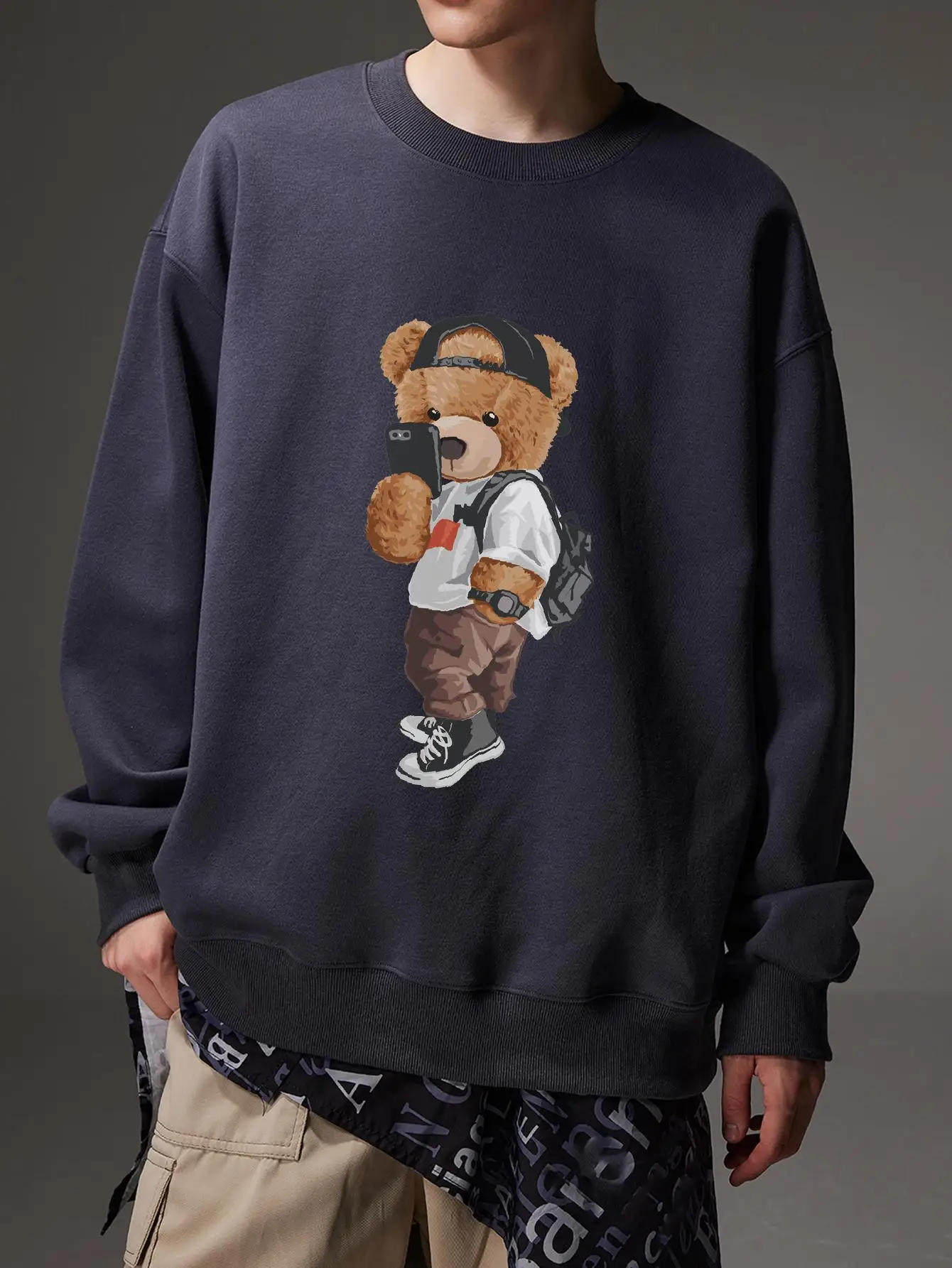 Cool Bear Graphic Crew Neck Men Sweatshirt Oversize Fashion Kpoo Pullover Casual Autumn Drop Shoulder Male Hoodies Harajuku