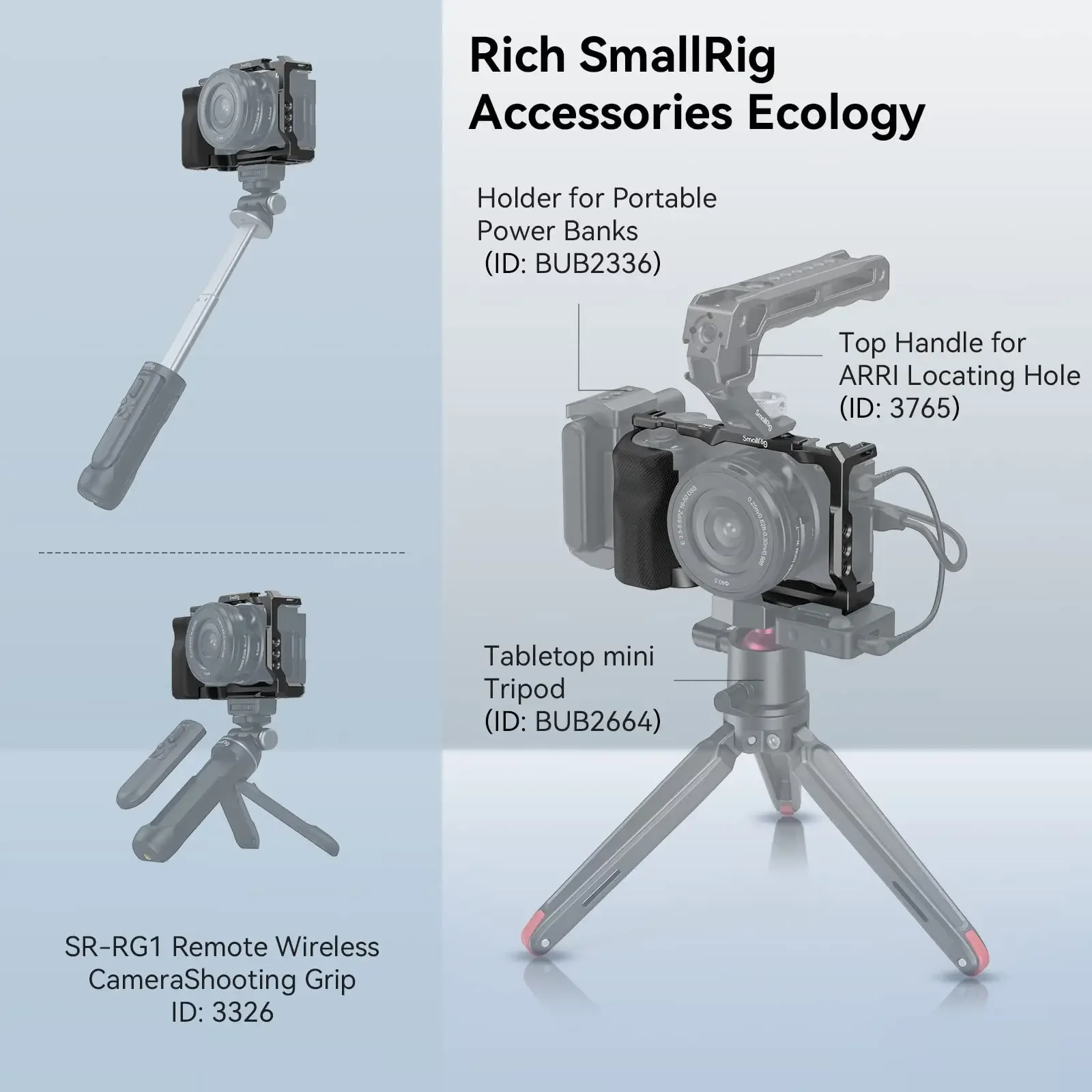 SmallRig klatka dla Sony ZV-E10 z uchwyt silikonowy i wbudowanym płyta szybkiego uwalniania na Arca-Swiss Cage Rig Kit w Cold bute 3538