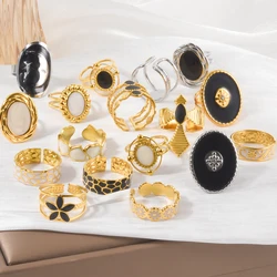 1/3Pcs Stainless Steel Gothic Moon Star Punk Cross Open Rings Enamel Stylish Boho Flower Irregular Chunky Women Anillos Jewelry