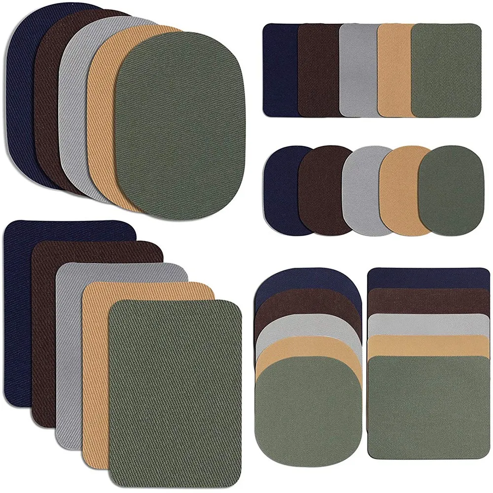 AT13 30 Pieces Iron on Fabric Patches Fabric Repair Patches Twill Clothing Repair Patch Kit for Jacket Clothes, 5 Colors