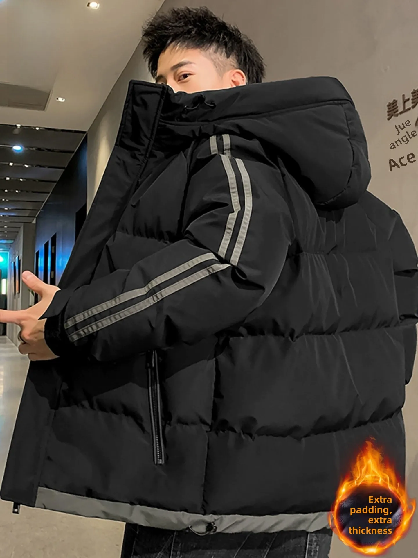 

Nainilu Trendy Brand New Cotton Jacket Men's Loose Thick Warmth Hooded Autumn Winter Fashionable Zipper Closure Polyester Fil...