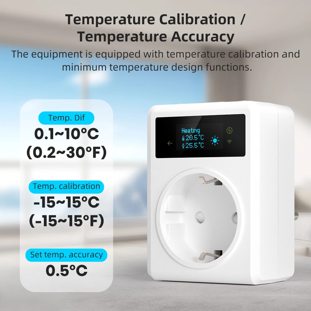 MIUCDA Tuya WiFi Smart Thermostat Socket 16A Outlet Plug Remote Temperature Controller Time Switch Cooling Heating 3M NTC Sensor