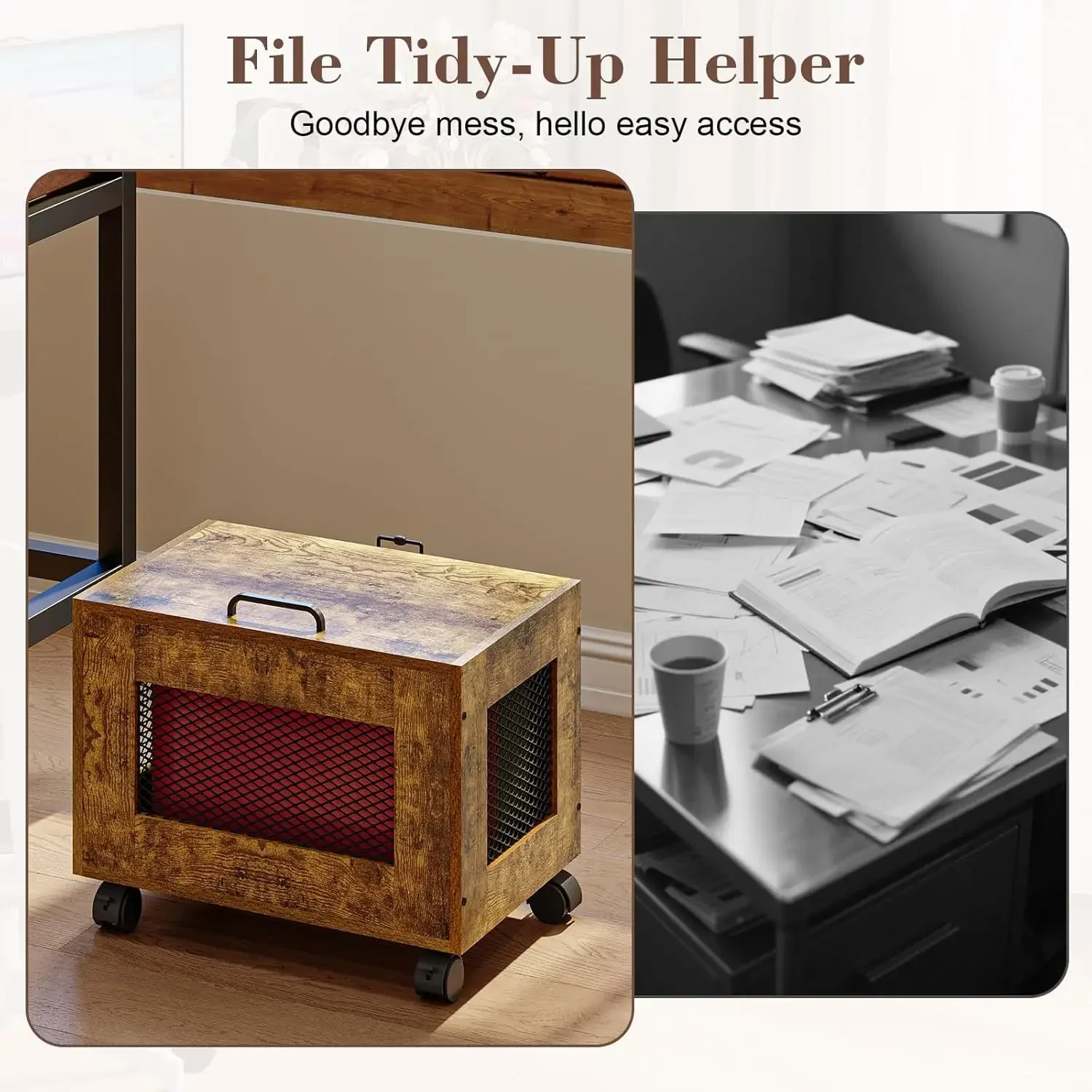 Small under-desk file cabinet, office rolling filecabinet, wheeled fil organizer box, mobile decorative document storagebaske