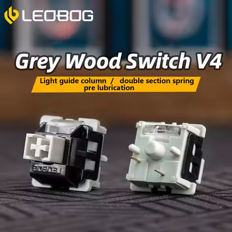 LEOBOG Gray Wood V4 Switch Linear POM Pre lubrication Switches For Custom Mechanical Keyboard Kit 5Pin With Light Guide Column