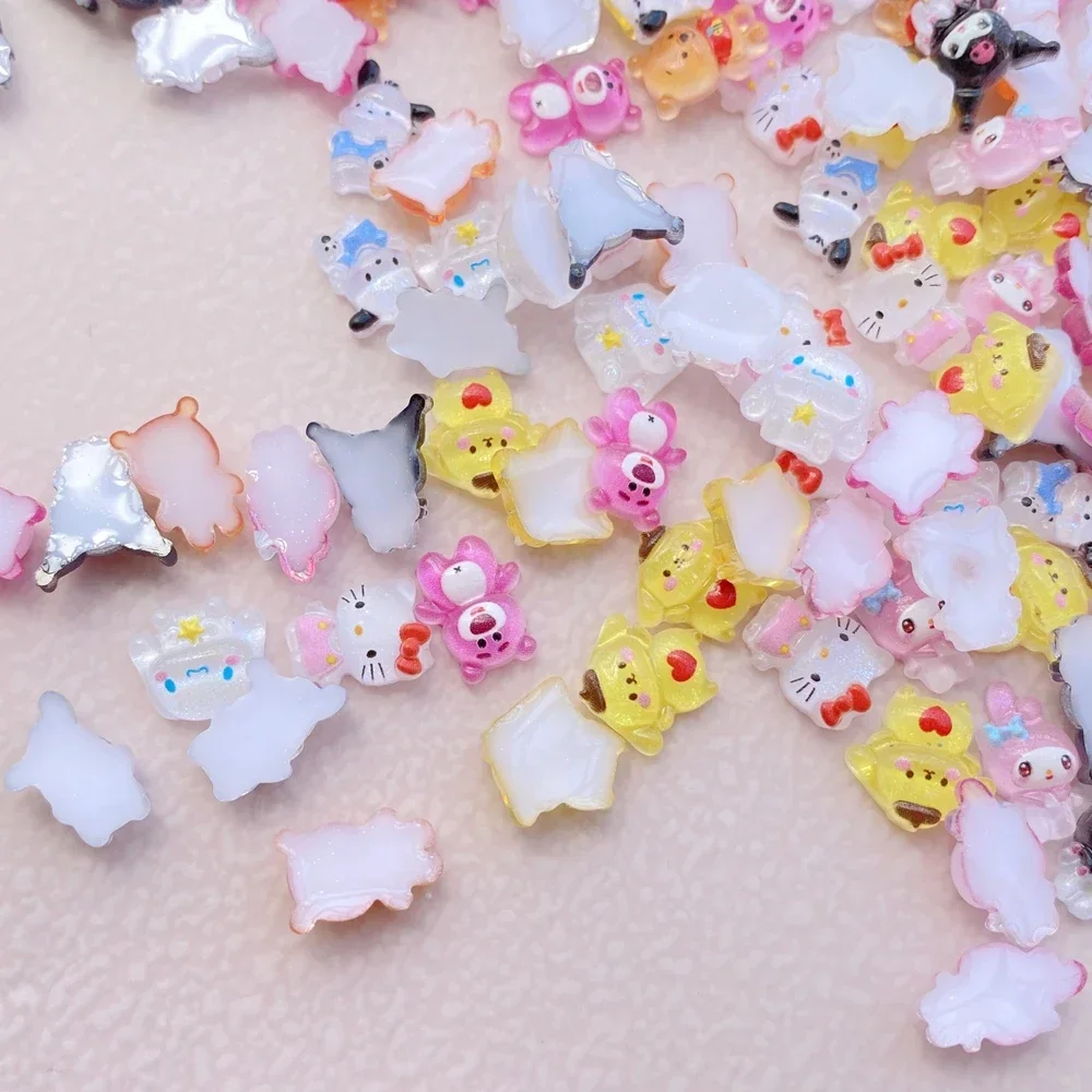 50 pcs Hars Mini Cartoon Animals Cats, Puppies, Rabbits Steentjes Beeldjes Nail Art Haarspeld Diy Plakboek Accessoires Ambachten