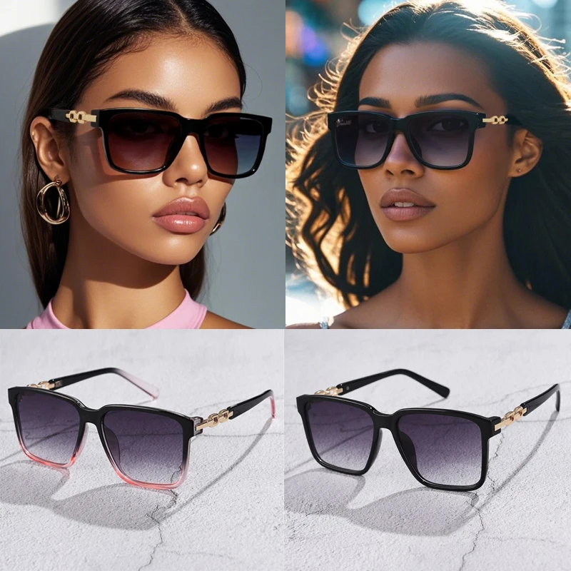 

Car Sunglasses 2set Large Frame Square Sun Glasses Female Jelly Color Glasses Anti ultraviolet Gradient Lens Ladies Eyewear