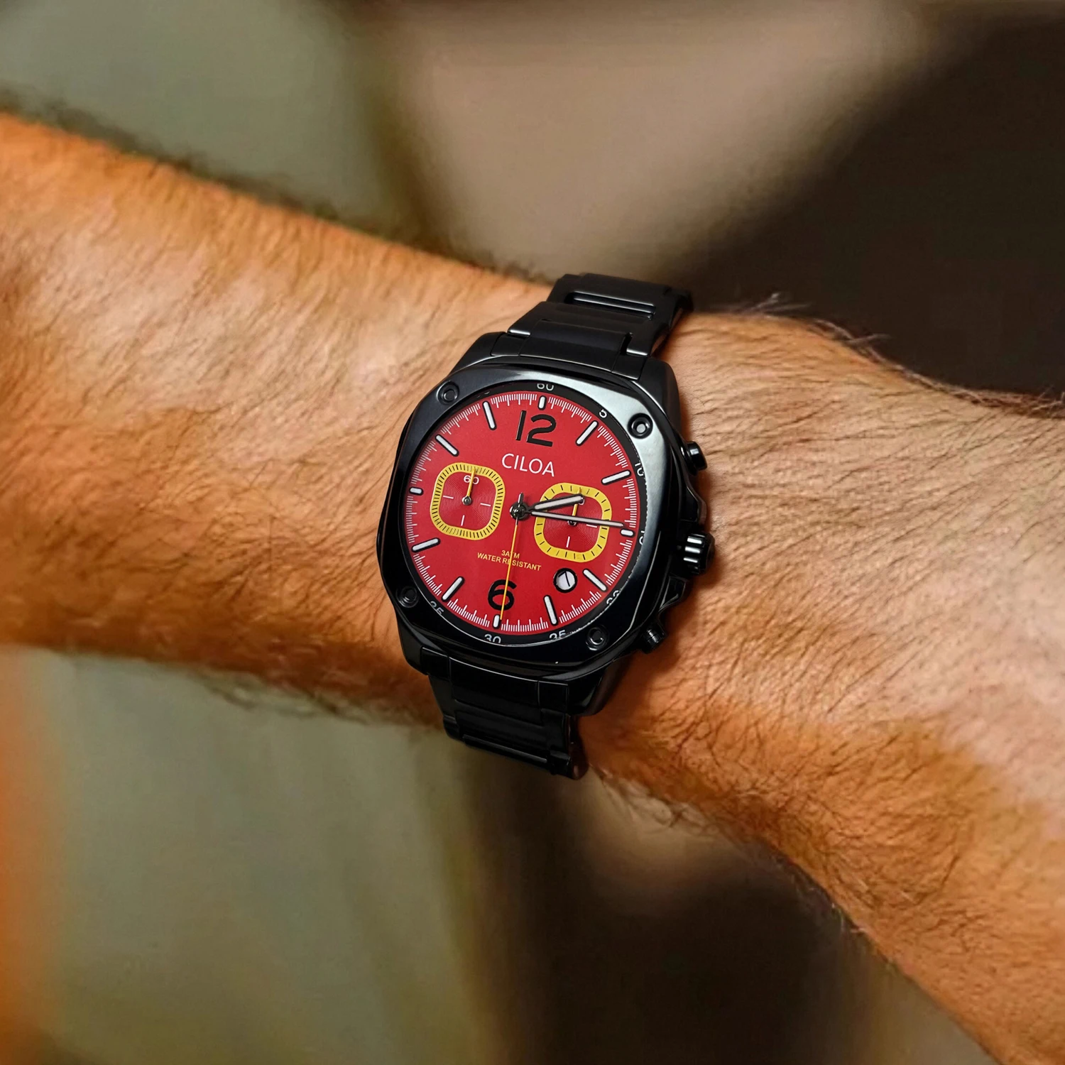 

CILOA Красные круглые многофункциональные мужские часы, модные, качественные, легкий роскошный подарок, рождественские водонепроницаемые кварцевые часы