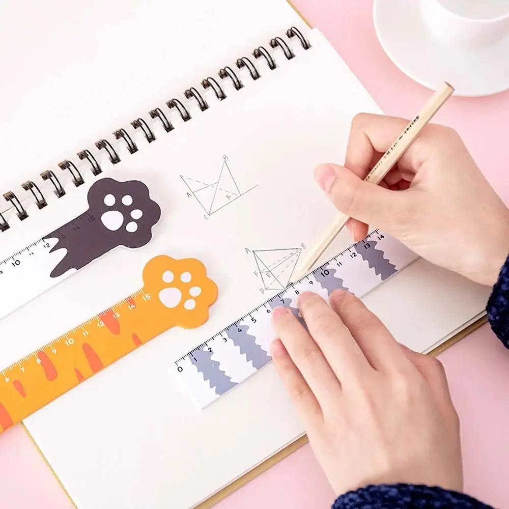 Wooden Kawaii Office Student Gift Drafting Ruler Drawing Tool Straight Ruler Cat Claw Ruler Measuring Tool Cartoon