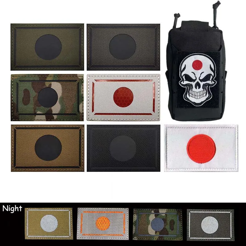 Japan Flag Japanese Logo Morale Emblem IR Reflective Patches,Tactical Stickers Clothes Applique Embroidery Backpack Badges