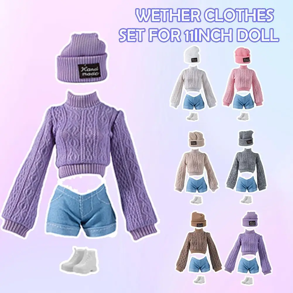 Fashion Doll Clothes Set Knitted Sweater Hat Shorts Set Winter Coat Birthday Gift DIY Dress Up