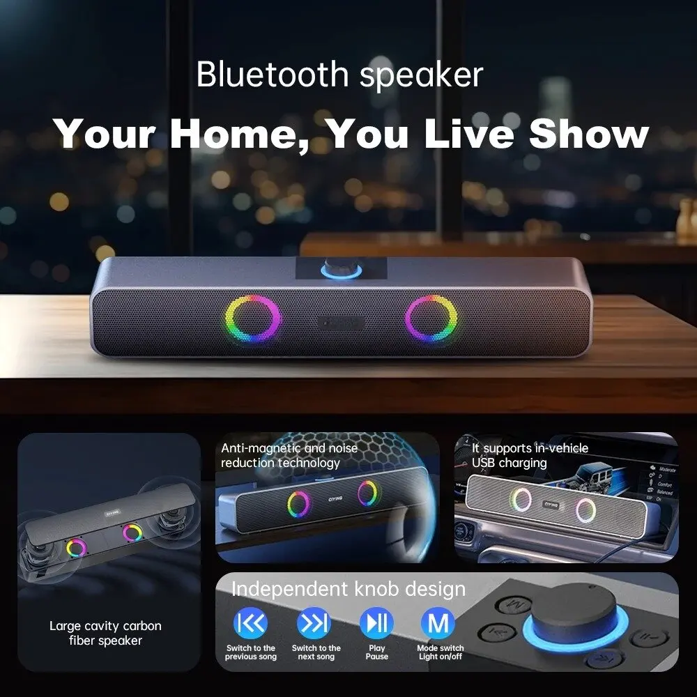 سمّاعات بلوتوث HD صوت تشغيل محمول بطاقة AUX TF ومكبر صوت USB LED مزود بتقنية البلوتوث 5.3 لاسلكي للمنزل والحفلات الخارجية