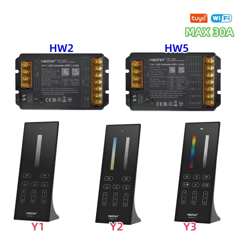 

Y1-3/HW2/HW5 2 в 1 5 в 1 светодиодный контроллер Wi-Fi + 2,4G DW/CCT/RGB/RGBW/RGBCCT выход светодиодной ленты макс. 30A сенсорный пульт дистанционного управления для Alexa Google