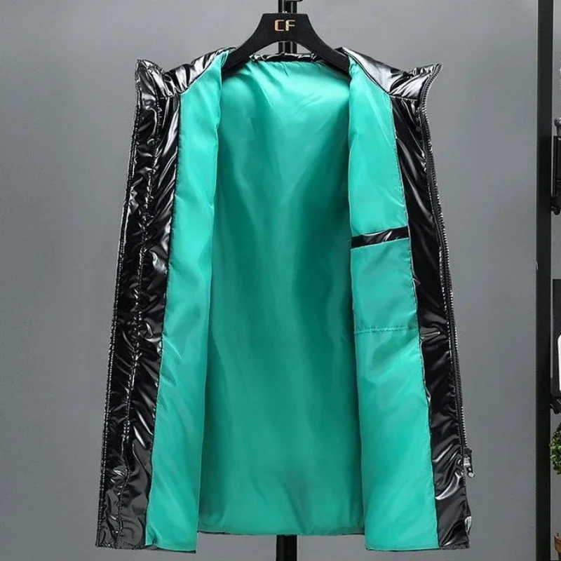  معطف مملوء بالأسفل يسمح بالتهوية للرجال مقاوم للماء وسطح لامع ملابس شتوية كورية عصرية مع خياطة معززة #5