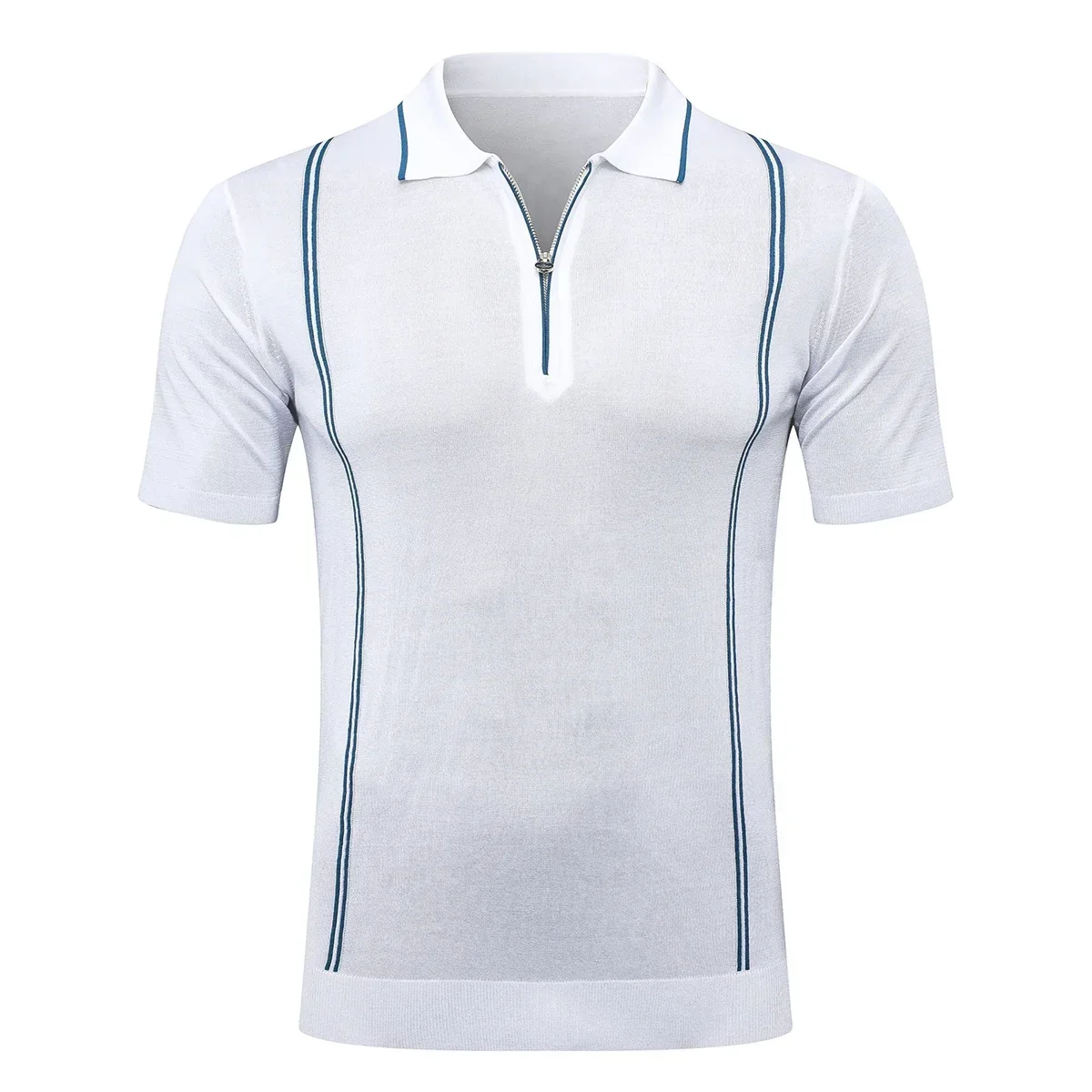 OECHSLI polo shirt silk men 2025 New breathable Business elastic short sleeve thin zipper quality big size M-5XL