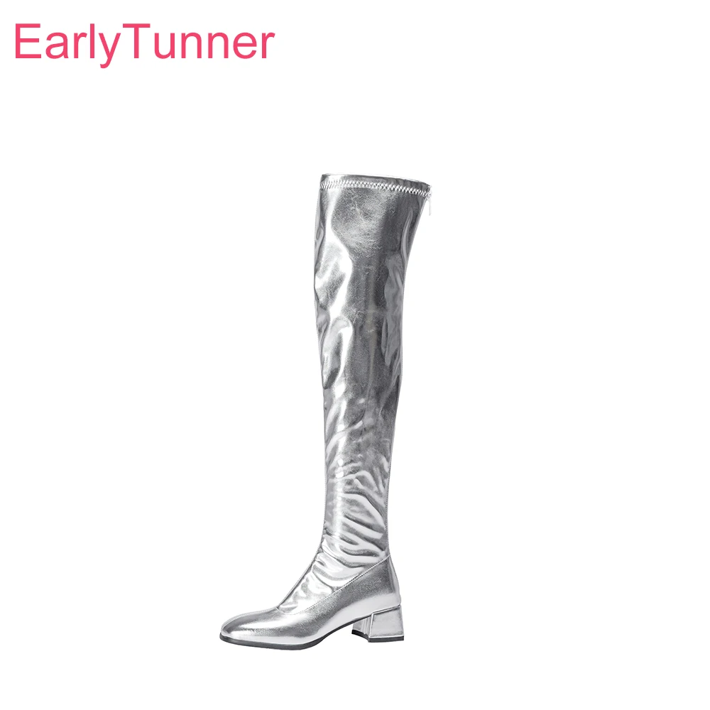 2026 Winter Fashion Women Thigh High Boots Round Toe Med Chunky Heels Lady Daily Shoes Small Large Plus Size 10 32 44 46